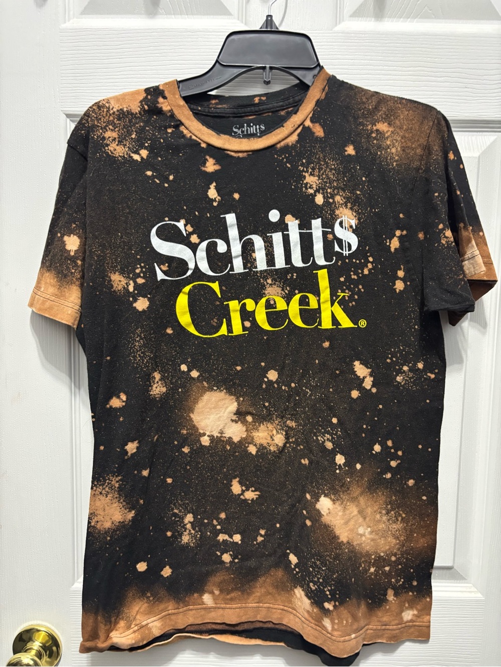 Schitt’s Creek Tee - Black with Bleach/ Acid Wash Effect
